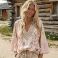 Bohemian Retro Style Flower Pattern V-neck Long Sleeve Top elevenforest