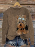 Comstylish Fuzzy Scotch Terrier Plush Patchwork Knit Sweater