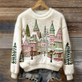 Comstylish Christmas Fairytale Town Art Women's Cozy Plush Sweater