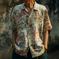Men's Bohemian Plant Flower Pattern Retro Cotton And Linen Shirt elevenforest