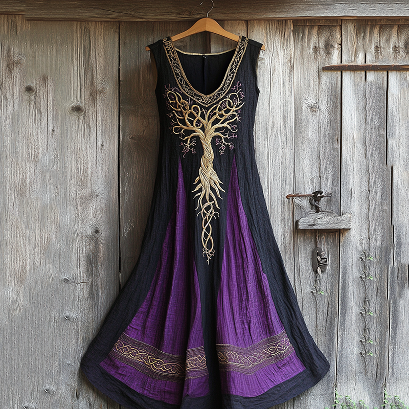 Vintage Viking Tree Of Life Celtic Contrasting Colors Cozy Tank Dress elevenforest