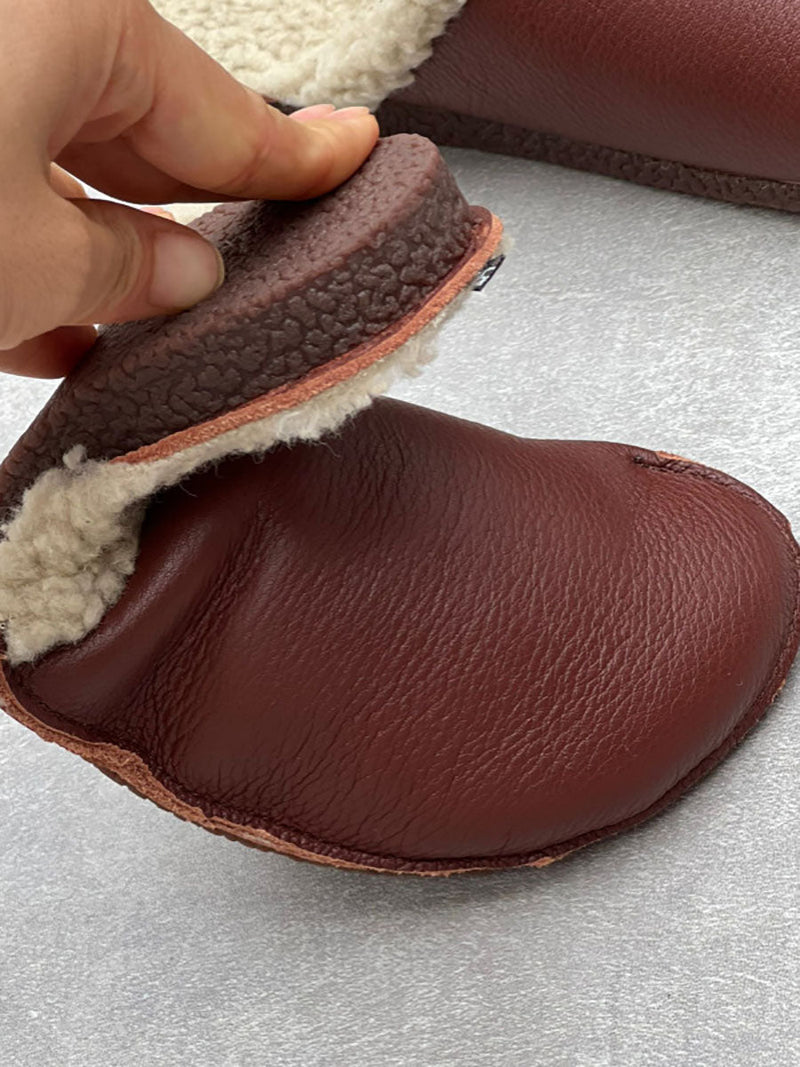 Winter Leather Fleece-lined Flat Slippers Av1041