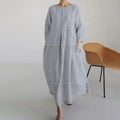 Women's Stripe Cotton Linen Print Maxi Dress elevenforest