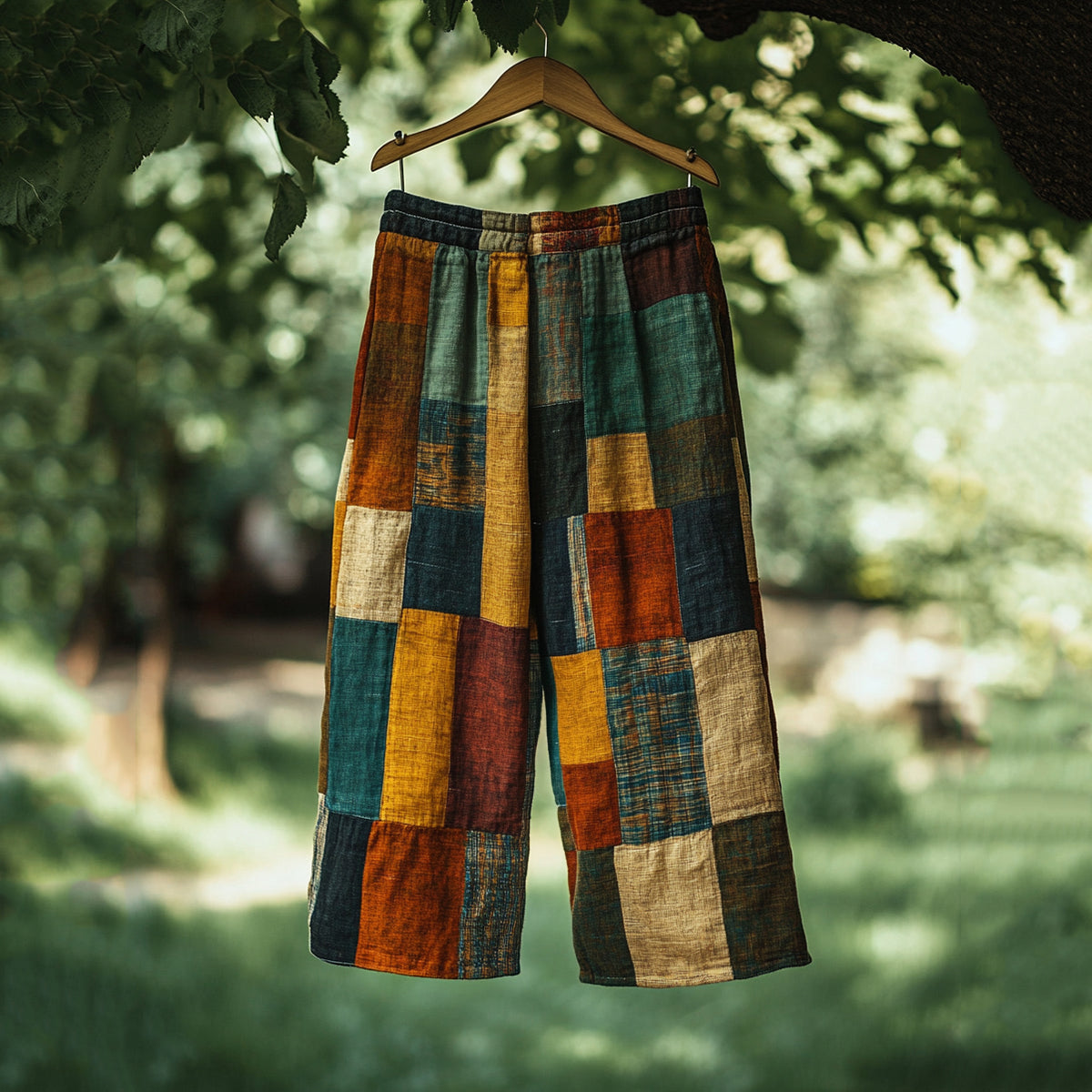 Vintage Color Block Linen Blend Casual Pants elevenforest