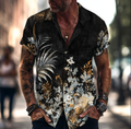 Bohemian Style Plant And Flower Pattern Men's Retro Cotton And Linen Short-sleeve Shirt elevenforest