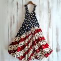 Women's Vintage Independence Day Flag Flowers Art Line Tank Dress elevenforest