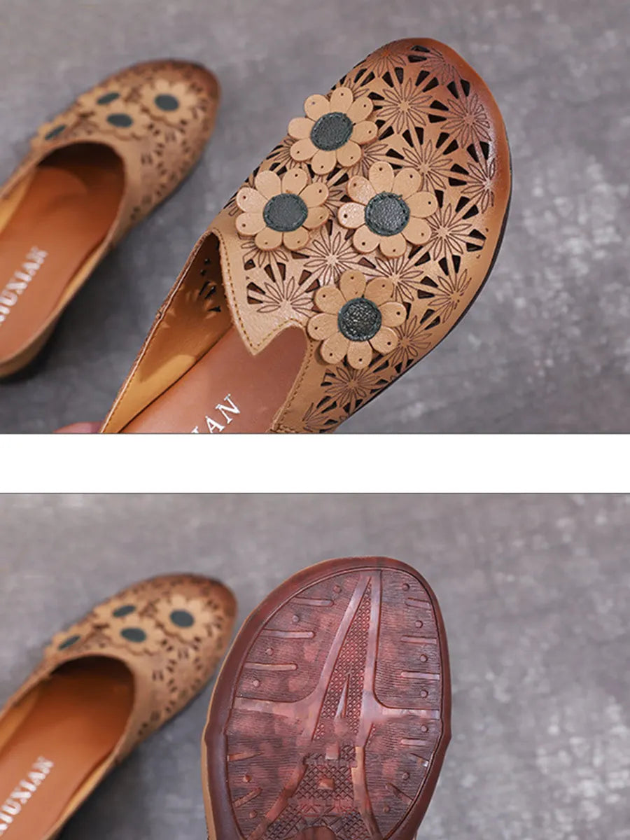Summer Leather Flower Spliced Cutout Slippers Oo1019