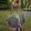 Classy Gradient Purple Lavender And Floral Embroidered Linen Maxi Dress elevenforest