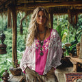 Retro Bohemian Floral Embroidery Lace Patchwork Art Cotton And Linen Blend Loose Blouse elevenforest