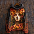 Comstylish Day Of The Dead Sugar Skull Woman Flowers Lace Fiber Art Cozy Knit Hooded Sweater