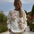 Bohemian French Style Rose Romantic Casual V-neck Long-sleeved Top elevenforest