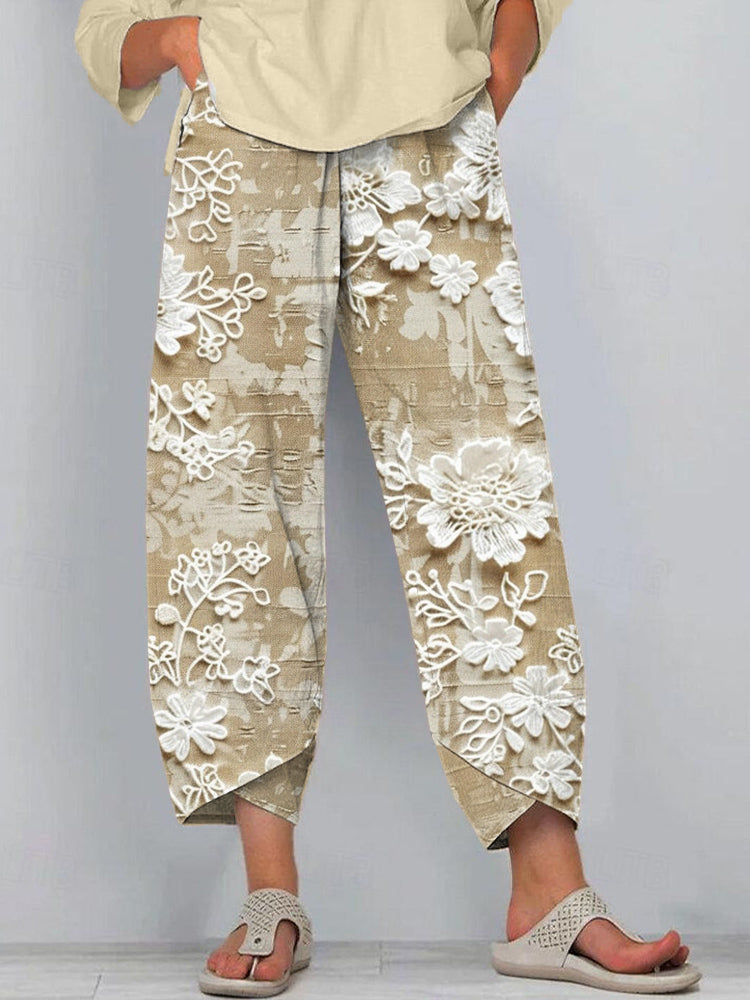 Lace Floral Embroidered Linen Blend Pants elevenforest