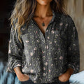 Women's Vintage Floral Art Print Casual Long Sleeve Comfortable Cotton Shirt elevenforest