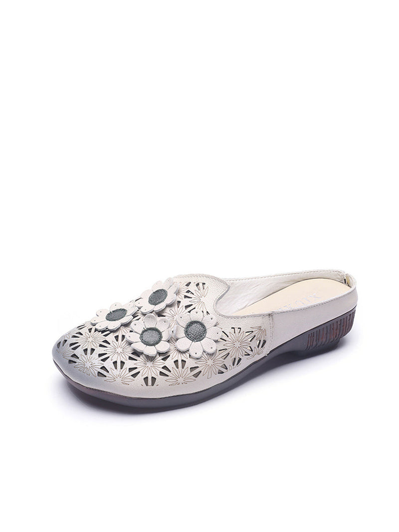 Summer Leather Flower Spliced Cutout Slippers Oo1019
