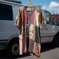 Countryside Style Collection Classy Patchwork Floral Pattern Art Linen Maxi Dress elevenforest