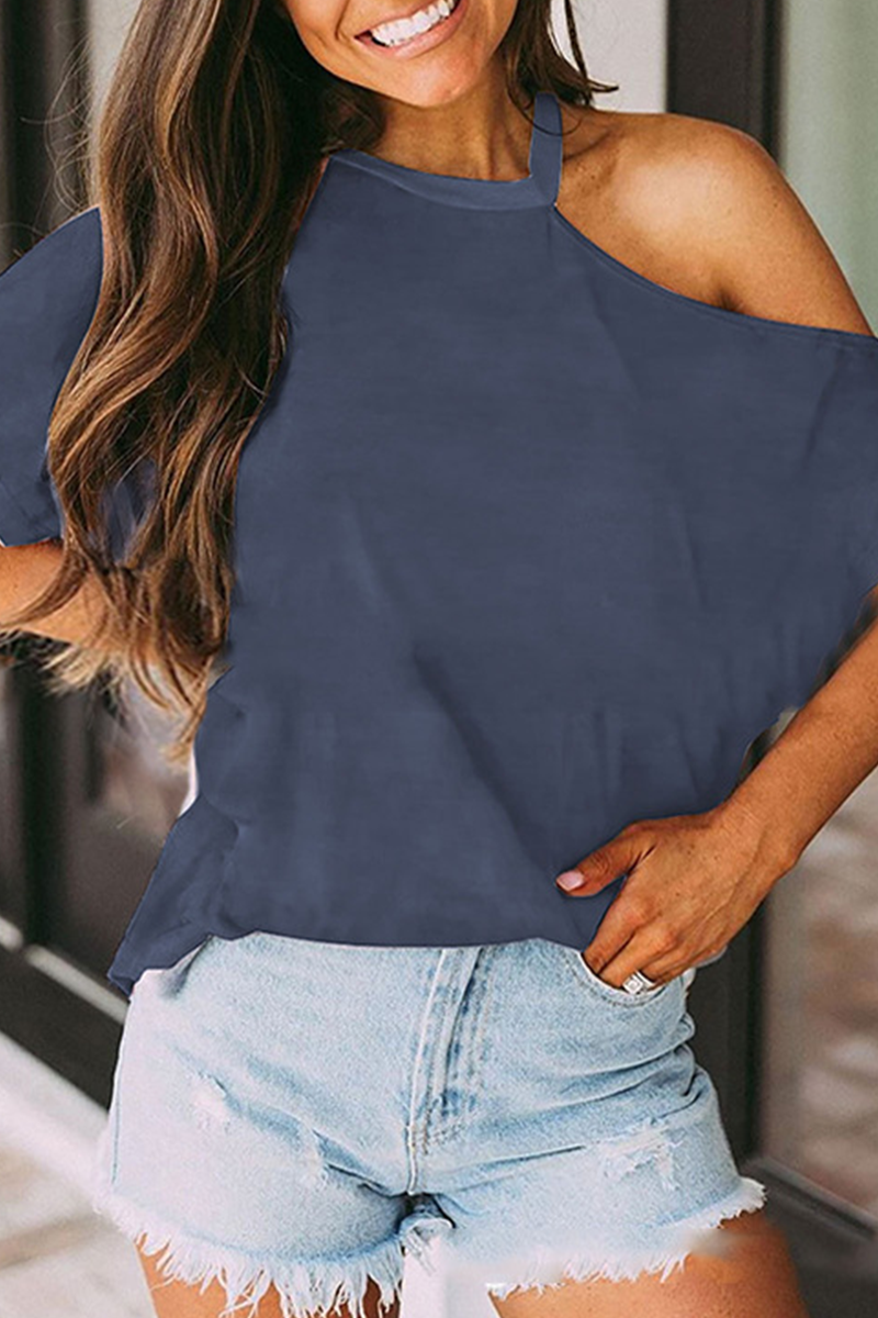 Split Joint Asymmetrical Collar T-shirts(7 Colors)