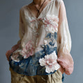 Women's Vintage Floral Art V-neck Long Sleeve Shirt elevenforest