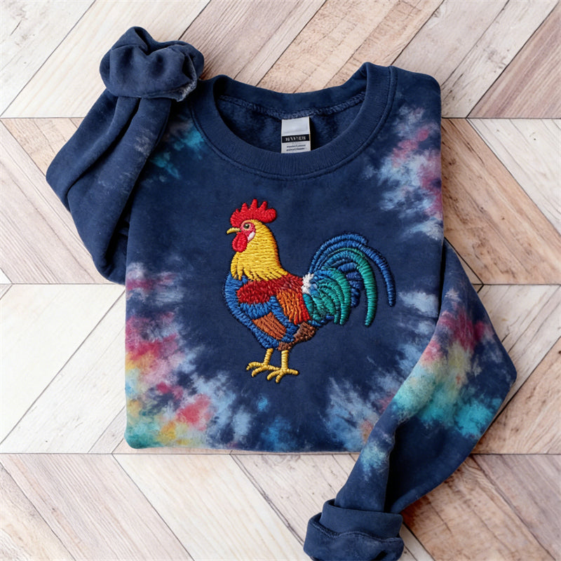 Comstylish Colorful Rooster Tie Dye Cozy Sweatshirt