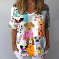 Comstylish Women's Colorful Puppy Casual Linen T-shirt