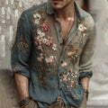 Men's Vintage Flower Embroidery Art Linen Blend Shirt elevenforest