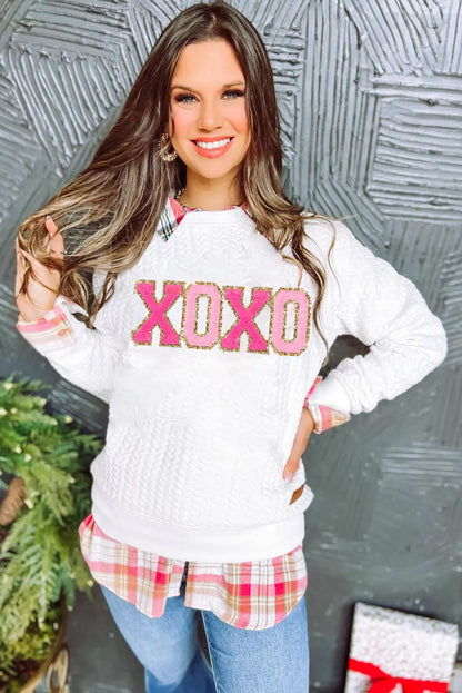 Chenille Cable Knit Xoxo Sweatshirt