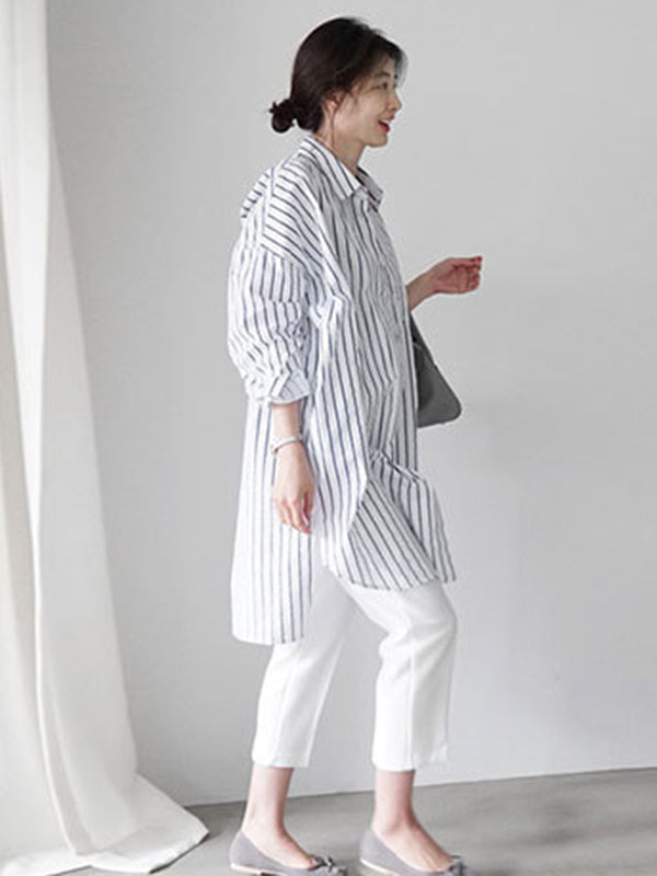Urban Loose Color Striped Lapel Blouse Top