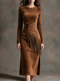 Comstylish Women's Vintage Fringe Suede Dress