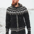 Retro Graphics Iceland Jacquard Zipper Up Hooded Sweater elevenforest