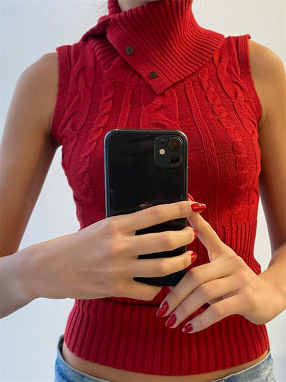 Tossy Twist Patchwork Knit Sweater Pullover Vest Female Ribbed Sleeveless Hollow Out Cropped Y2k Top Knitwear Tank Top New
