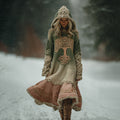 Women's Vintage Celtic Tree Of Life Ombre Hooded Sweater Midi Dress elevenforest