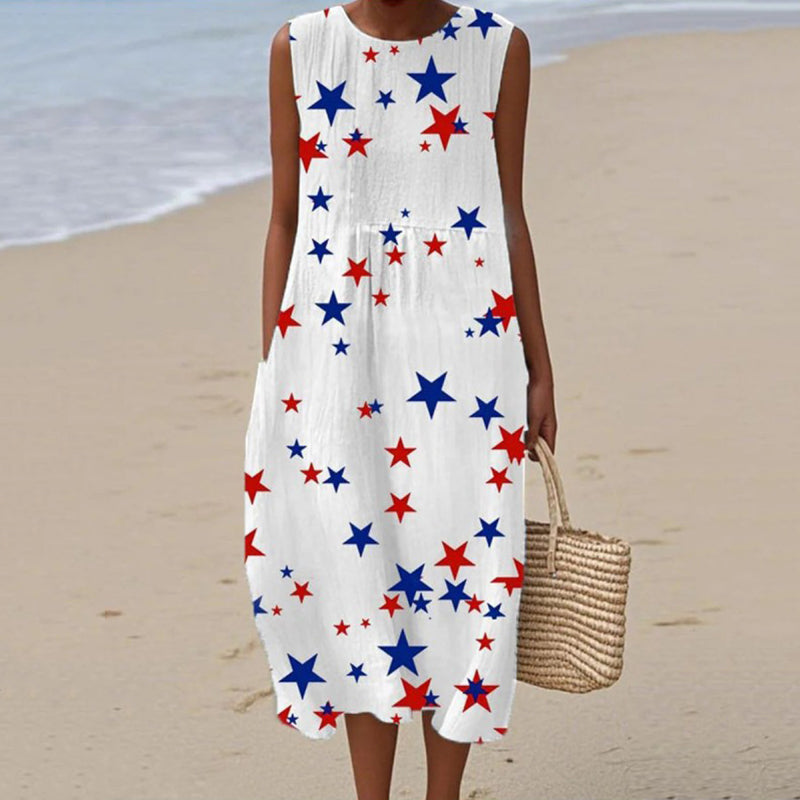 Comstylish Women's Independence Day Star Print Casual Tank Midi Dress