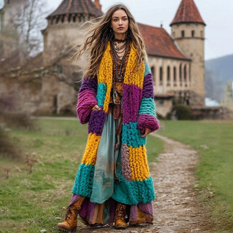 Women's Boho Geometric Contrast Color Comfortable Thick Cardigan elevenforest