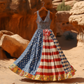 Women's Vintage Independence Day Flag Print Dress elevenforest
