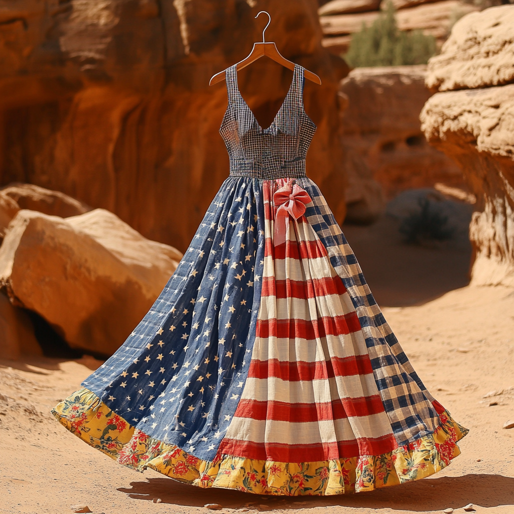 Women's Vintage Independence Day Flag Print Dress elevenforest