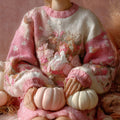 Women's Vintage Halloween Pink Art Knit Sweater elevenforest