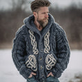 Men's Viking Celtic Knot Art Knit Button Hooded Sweater elevenforest
