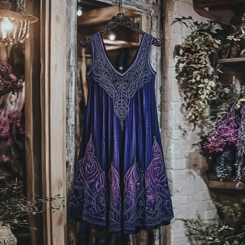 Vintage Celtic Pattern Gradient Linen Tank Dress elevenforest