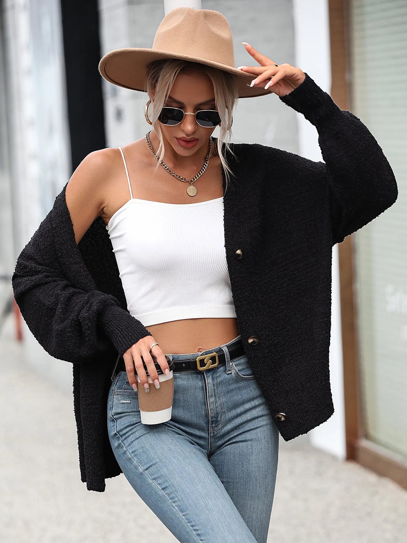 Autumn Winter Clothing V Neck Buttons Color Knitted Cardigan Coat Sweater