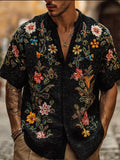 Bohemian Style Three-dimensional Multi-colored Floral Men's Black Short-sleeved Shirt elevenforest