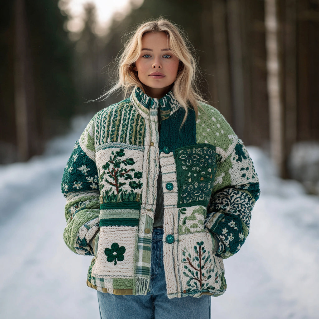 Comstylish Women's Flower And Tree Button-collared Warm Sweater