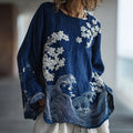 Women's Japanese Waves Cherry Blossoms Pattern Comfortable Top elevenforest