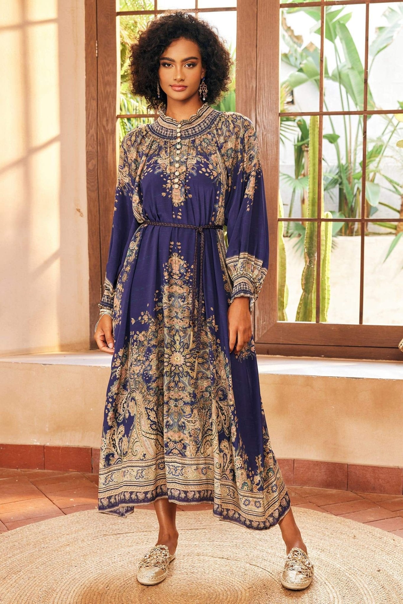 Leila Paisley-print Long Sleeves Maxi Dress