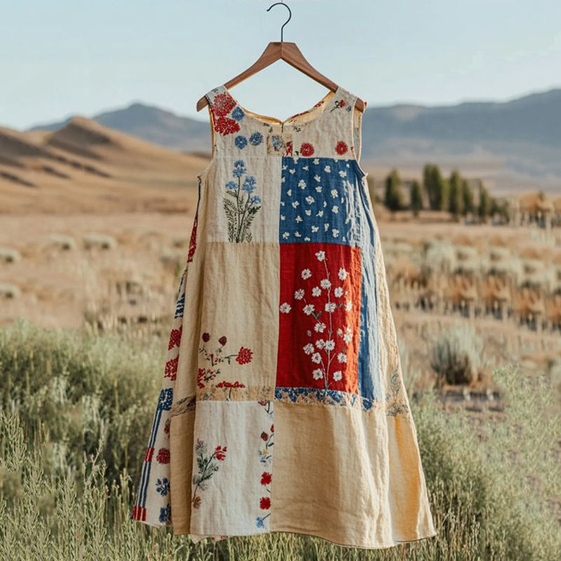 Women's Floral Patchwork And Color Block Print Tank Dress elevenforest