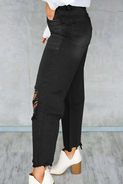Black Distressed Cropped Flare Jeans