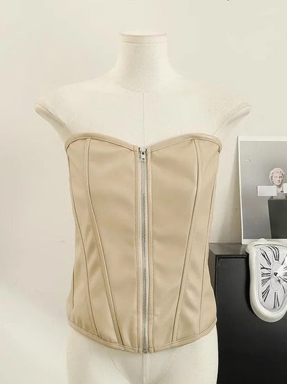 Zipper Strapless Tank Corset Top