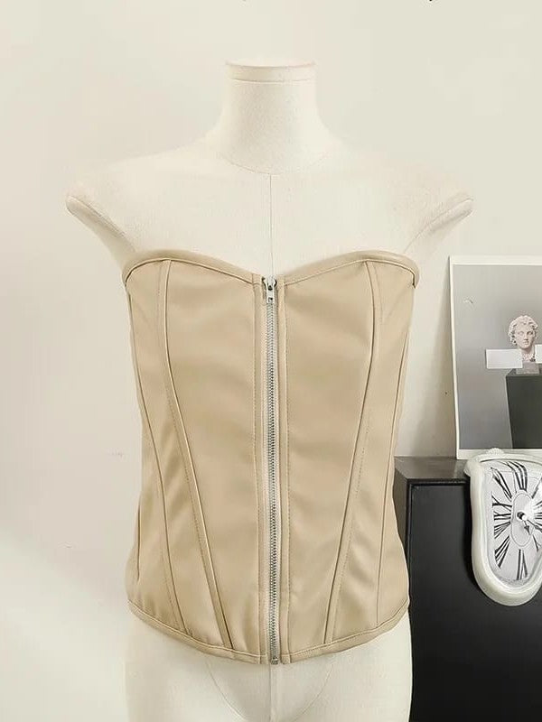 Zipper Strapless Tank Corset Top