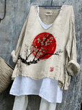 Plum Blossom Sunrise Japanese Art Flowy Tunic elevenforest