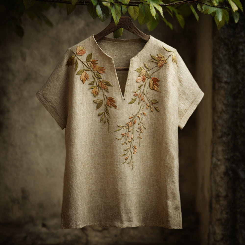 Spring Bud Embroidery Short-sleeved V-neck Top elevenforest
