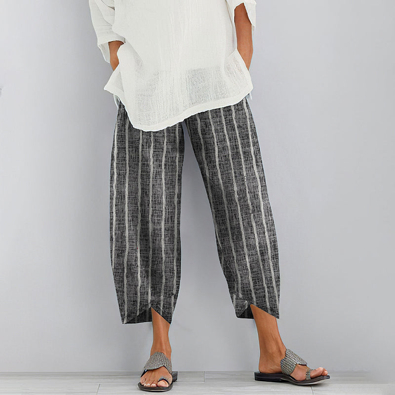 Women Vintage Stripes Printed Comfy Pocket Pants elevenforest