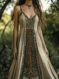 Celtic Myth Tree Of Life Print Women's Linen Halter Dress elevenforest